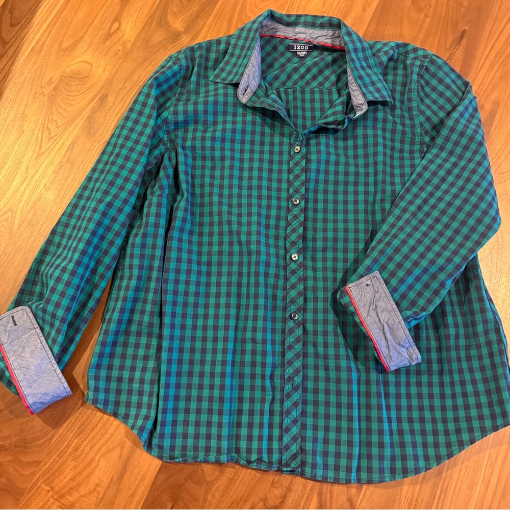 IZOD Green and Blue Checkered Button-Up Shirt